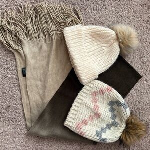 Marks & Spencer Cream and Gray Knit Hats with Pom Poms